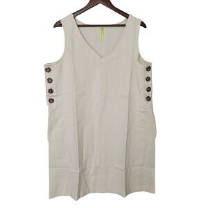 Betabrand Admiral Button Shift Dress Womens Size XL Ivory Pockets V-Neck NWT